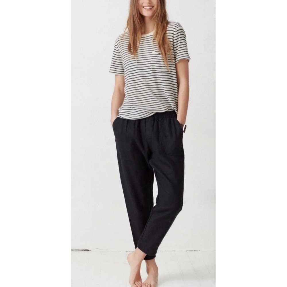Women's Large -Linen Drawstring Relaxed Fit Pants "Not Monday" Minimalist
